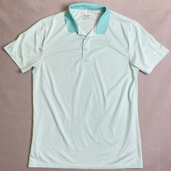 Nike Golf Polo Shirt Mens M Green Striped Bright Dri-FIT Short Sleeve 725520-466 - Picture 1 of 8
